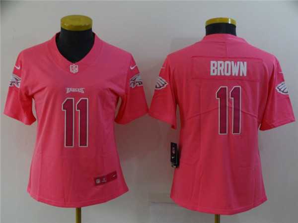 Womens Philadelphia Eagles #11 A. J. Brown Pink Stitched Football Jersey